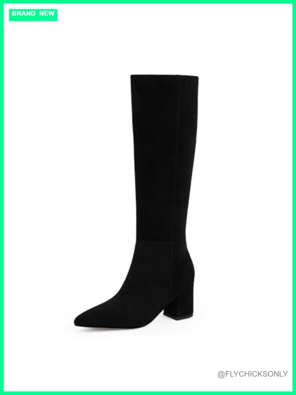 Chunky Low Heel Pointed Toe Knee High Boots Faux Suede Tall Long Boots